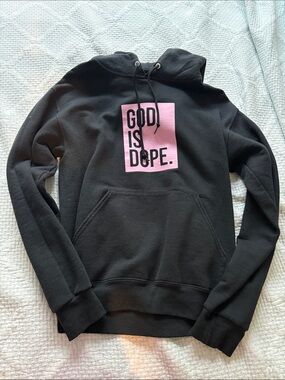 GOD IS DOPE. Black Pullover Hoodie with Pink Graphic
